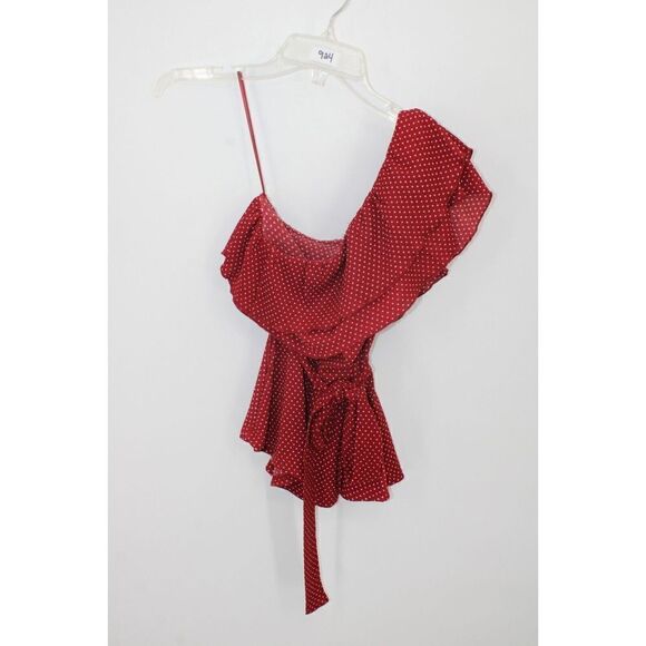 Maeve Anthropologie Rita Ruffled One Shoulder Top XS Polka Dots Red NWT - Picture 2 of 11